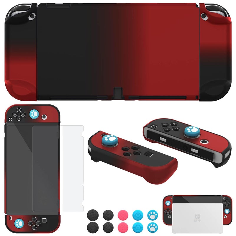 COMCOOL Dockable Case for Nintendo Switch OLED - [9 FT Military Grade Drop Protection] [with Tempered Glass Screen Protector] Cute Kawaii Protective Cover Shell for Nintendo Switch OLED - Black Red - Image 1
